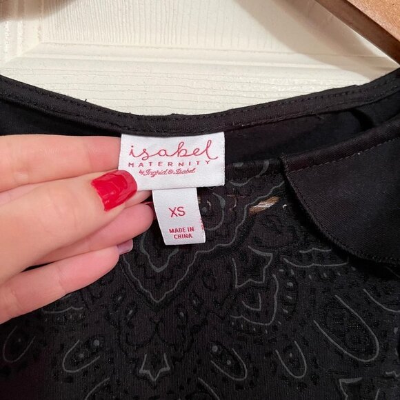 Isabel Maternity Women's Black Pattern Ruffle Detail Cold Shoulder Dress Size XS - Picture 2 of 7